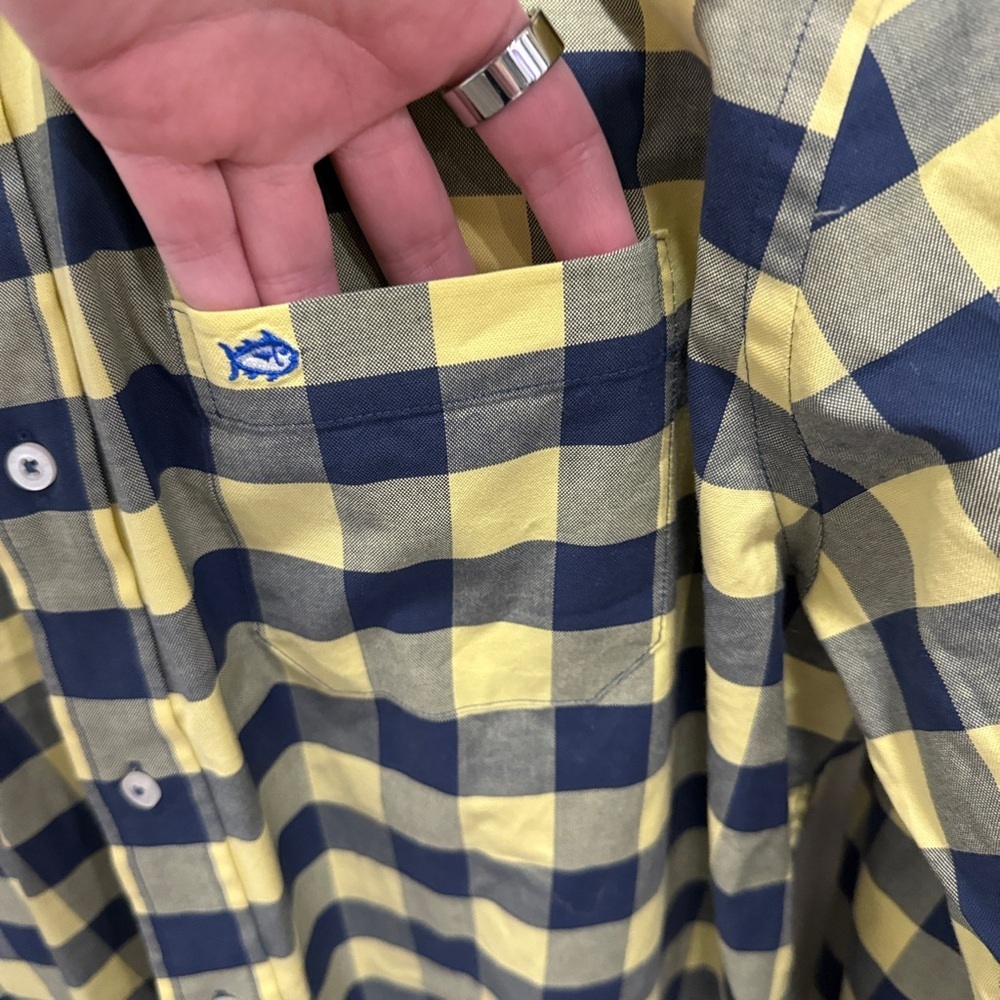 Southern Tide Yellow and Blue Checkered Classic Fit Button Down Long Sleeve - Picture 4 of 12